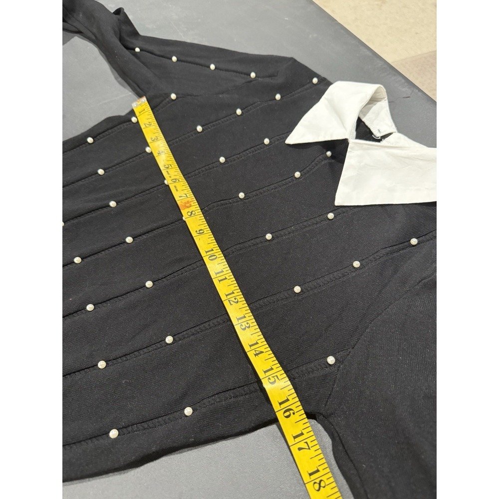 On 12th Crisp White Pointed Lapel Collar Black Knit Sweater Dark Academia Gothic - Picture 8 of 9